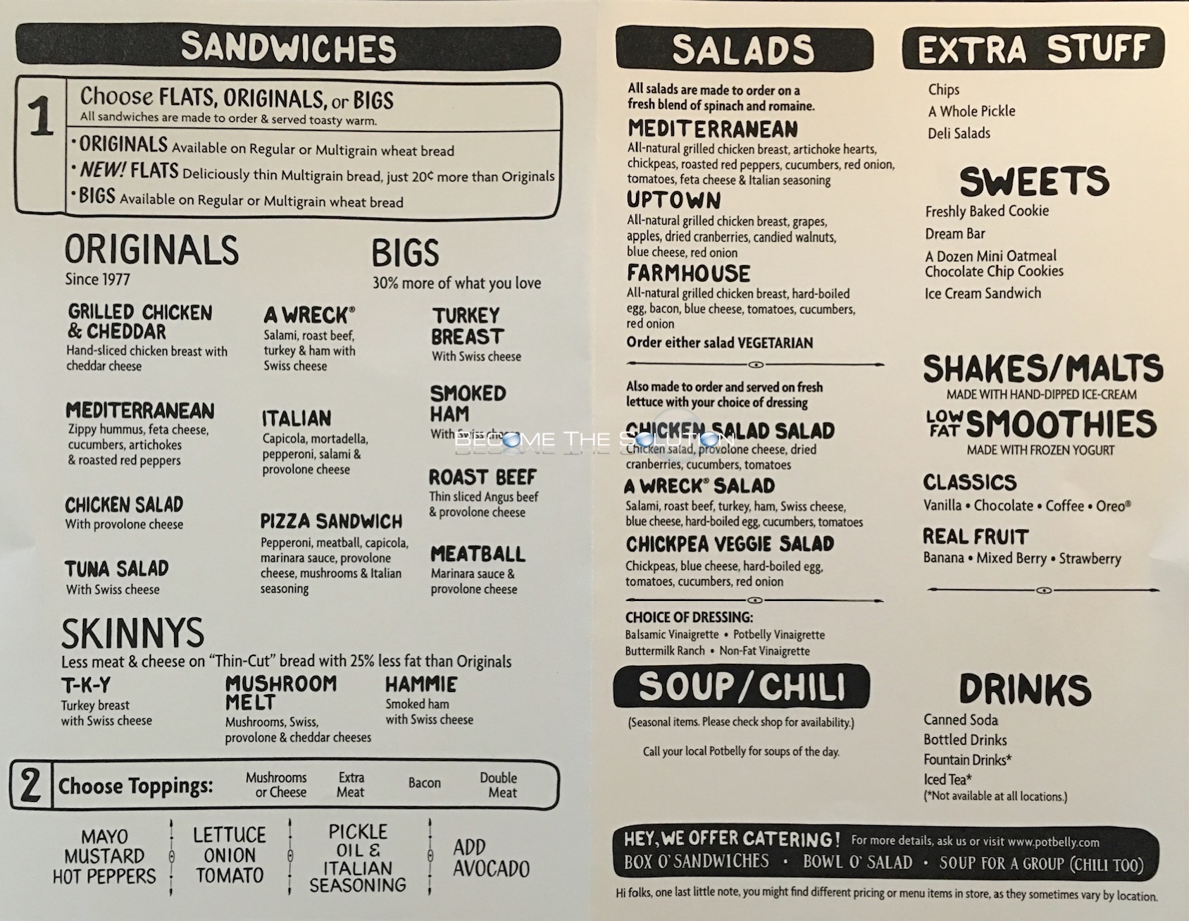 Potbelly Printable Menu